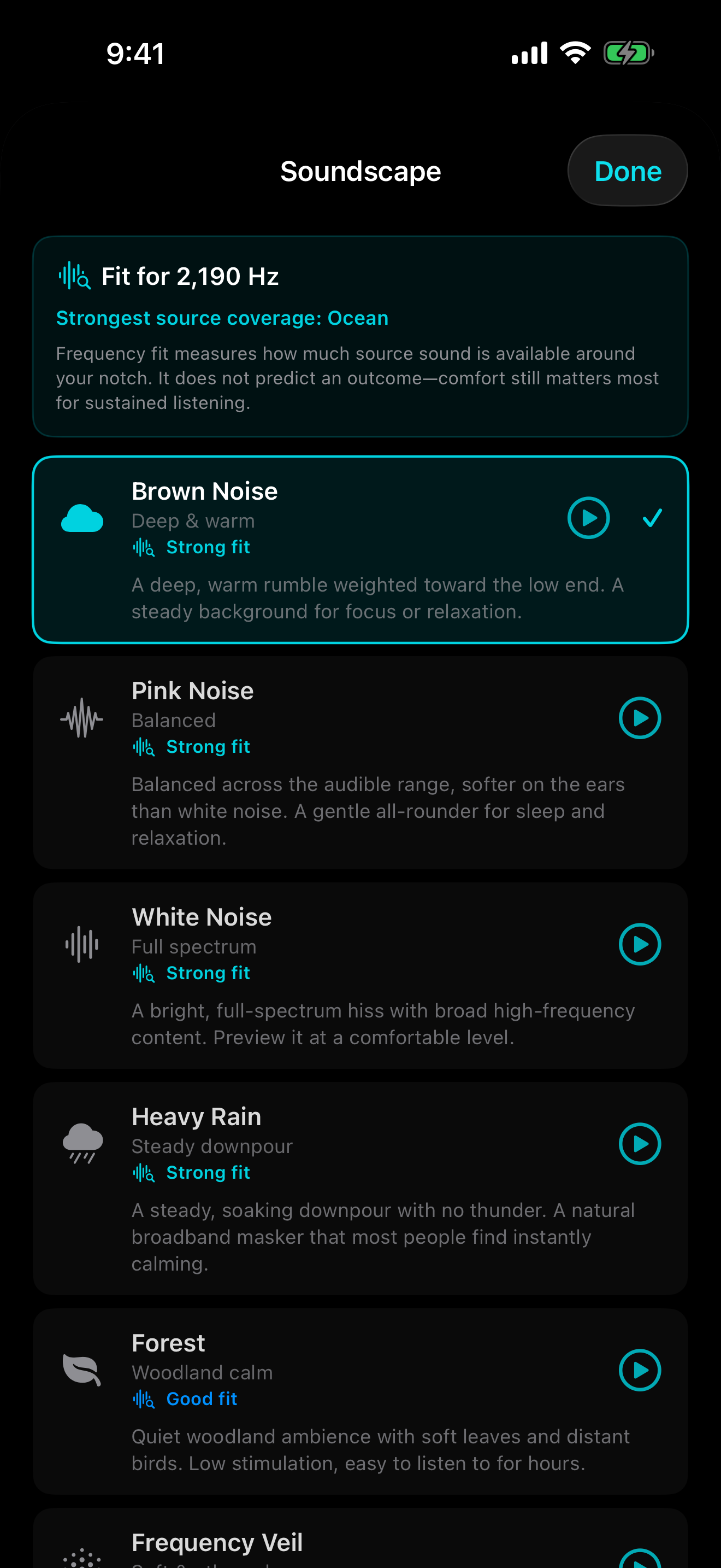 Hzera Frequency Fit labels in the soundscape picker